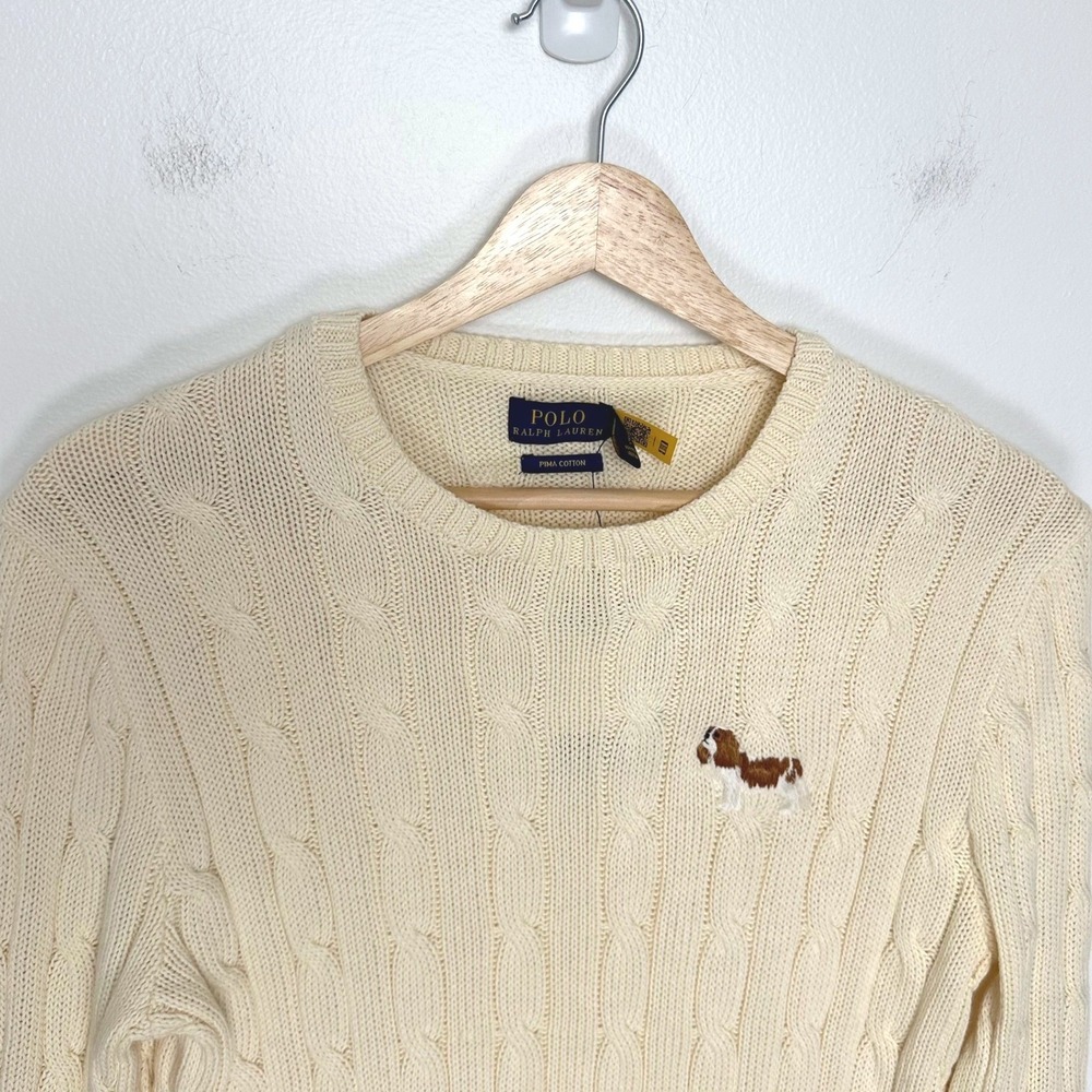 Polo Ralph Lauren Cream Pima Cotton Cable Knit Dog Sweater Cavalier Spaniel L - Picture 3 of 10